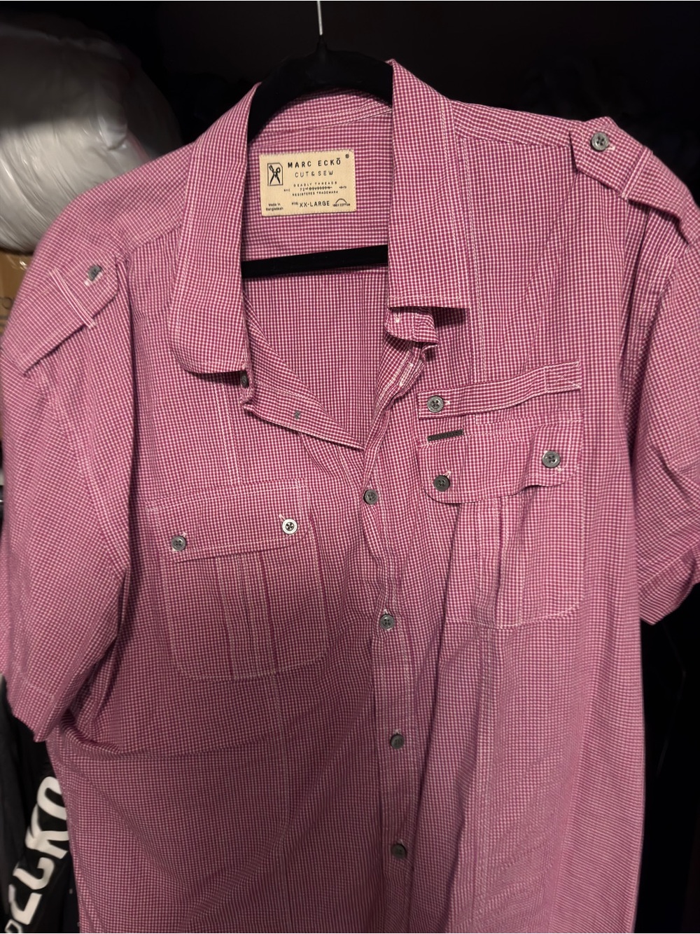 Marc Ecko Cut & Sew XXL Short Sleeve Button Down Shirt. Red/Pinkish